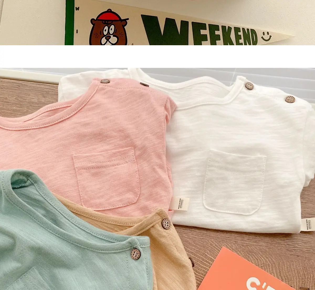 Korean Style Kids T-Shirt 0-5Yr Pure Color Autum — feature 19