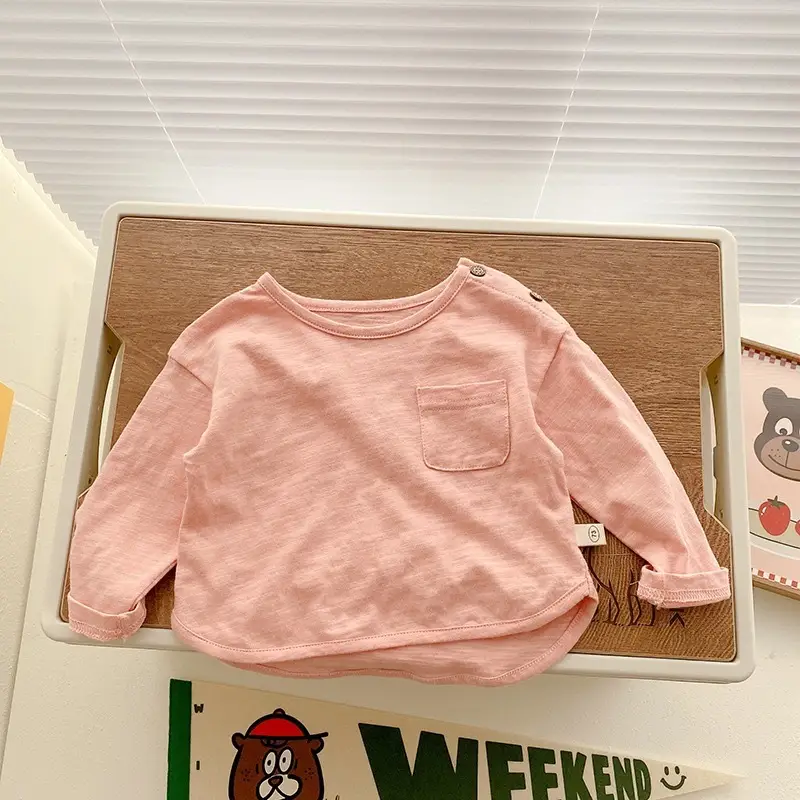 Korean Style Kids T-Shirt 0-5Yr Pure Color Autum - Image 2