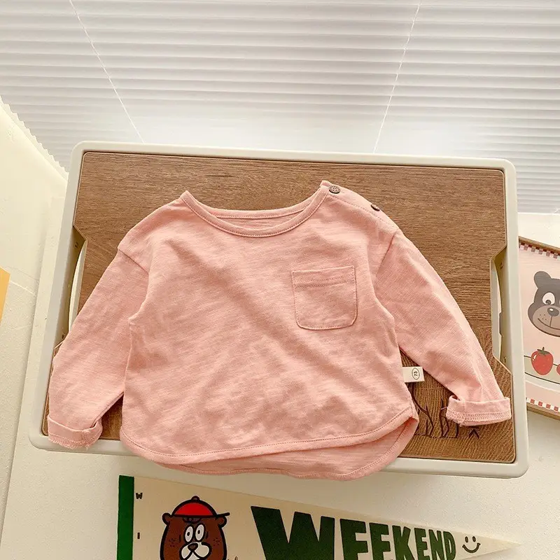 Korean Style Kids T-Shirt 0-5Yr Pure Color Autum - Image 4