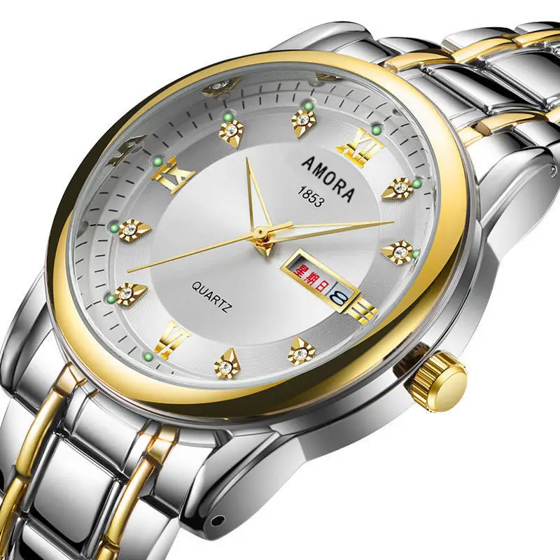 Swiss Gold Watch Diamond Model Simulation Fully Automatic Non-Mechanical Watch Atmospheric Business Waterproof Luminous Calendar Watch Men's Watch