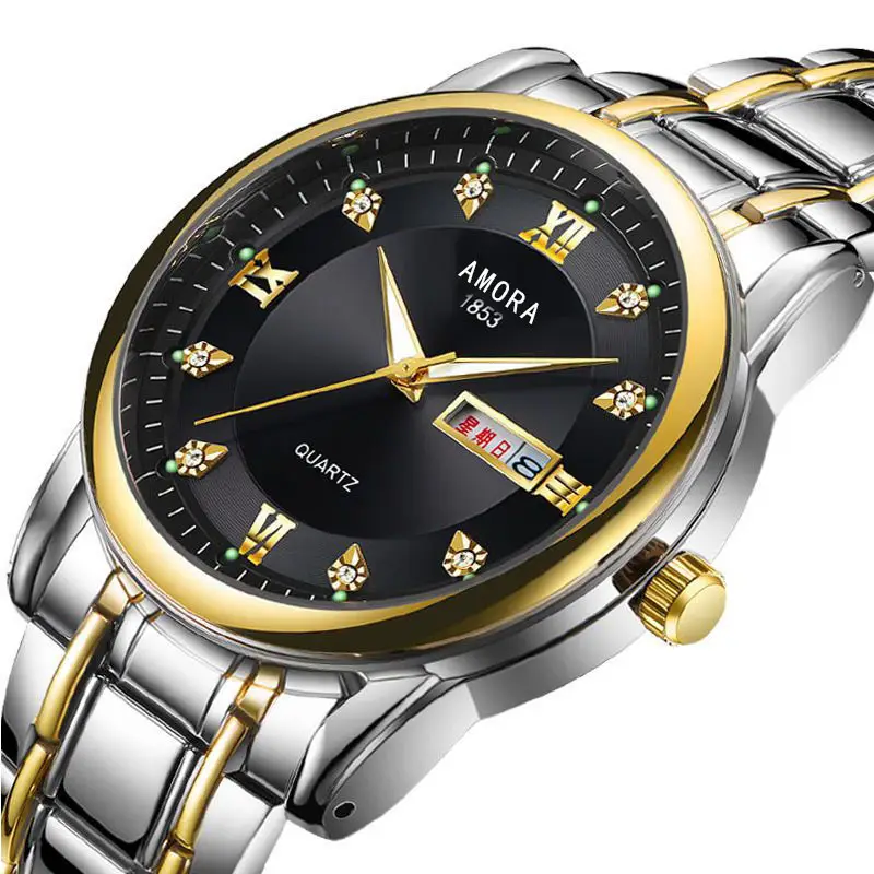 Swiss Gold Watch Diamond Model Simulation Fully Automatic Non-Mechanical Watch Atmospheric Business Waterproof Luminous Calendar Watch Men's Watch