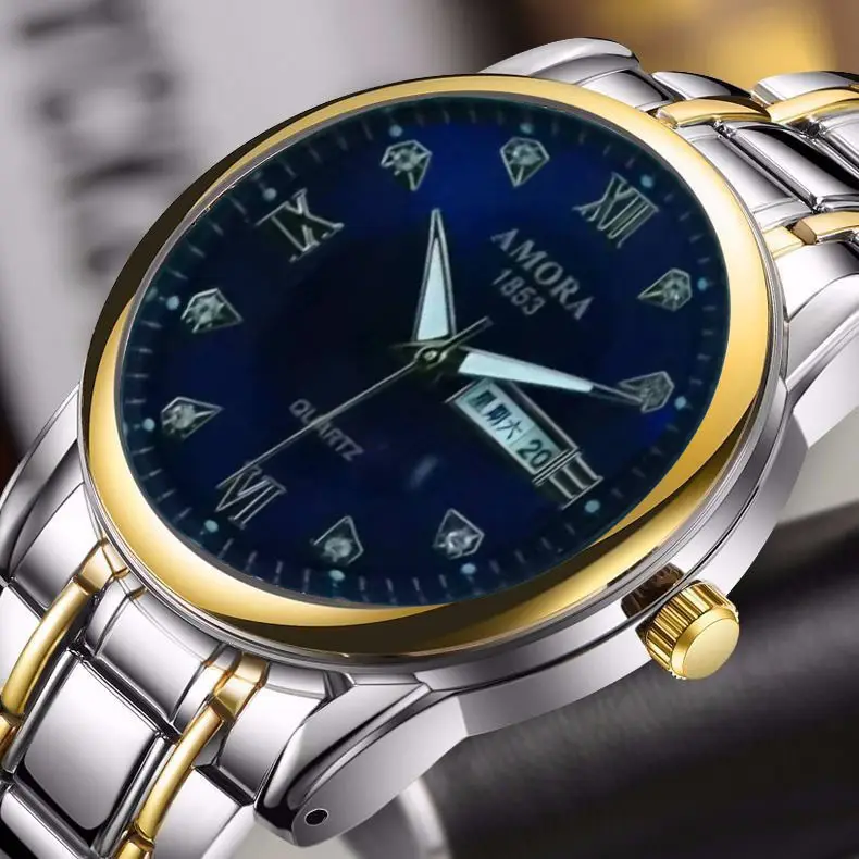 Swiss Gold Watch Diamond Model Simulation Fully Automatic Non-Mechanical Watch Atmospheric Business Waterproof Luminous Calendar Watch Men's Watch