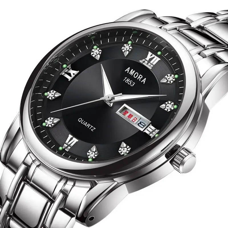 Swiss Gold Watch Diamond Model Simulation Fully Automatic Non-Mechanical Watch Atmospheric Business Waterproof Luminous Calendar Watch Men's Watch