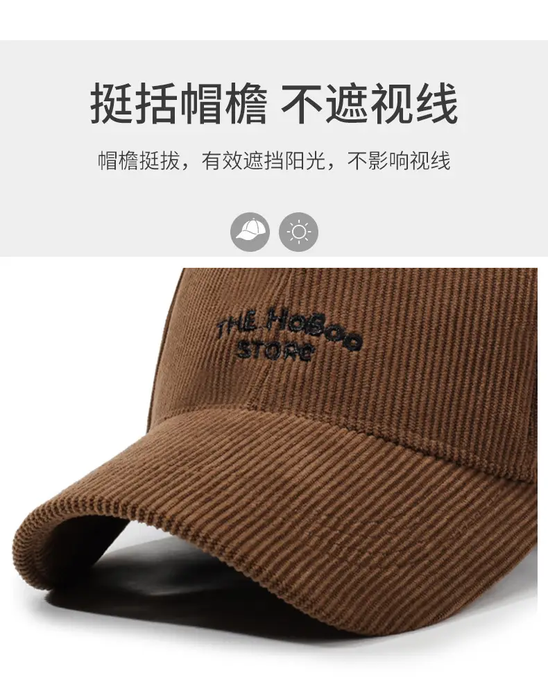 Women Red Corduroy Baseball Cap with Letter Embroidery — feature 2