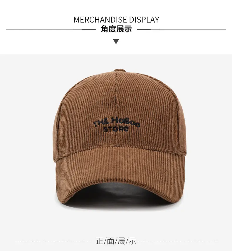 Women Red Corduroy Baseball Cap with Letter Embroidery — feature 8
