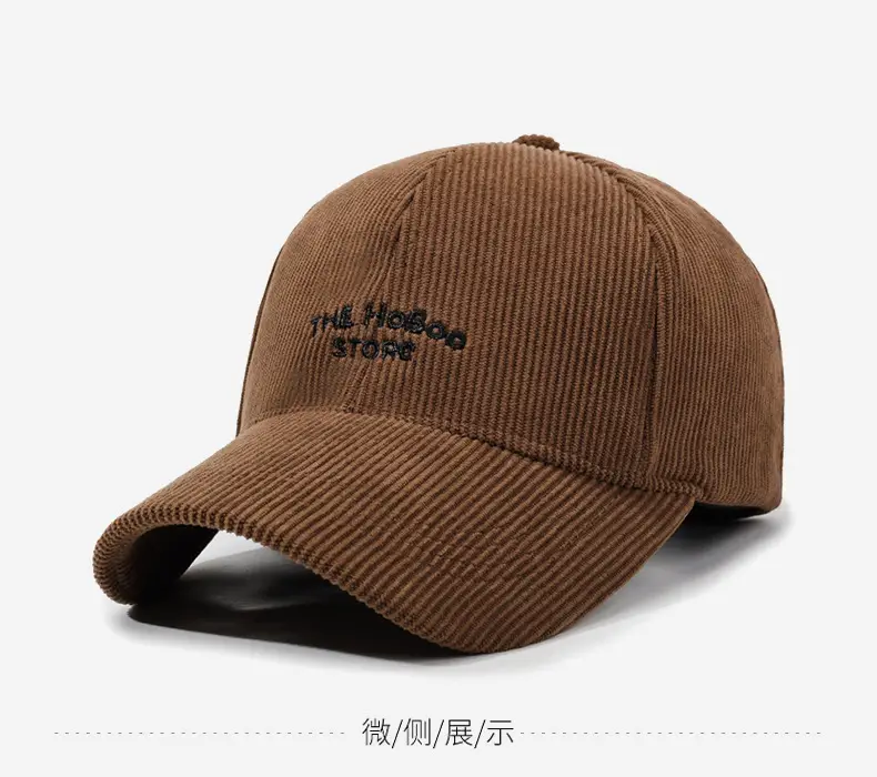 Women Red Corduroy Baseball Cap with Letter Embroidery — feature 9
