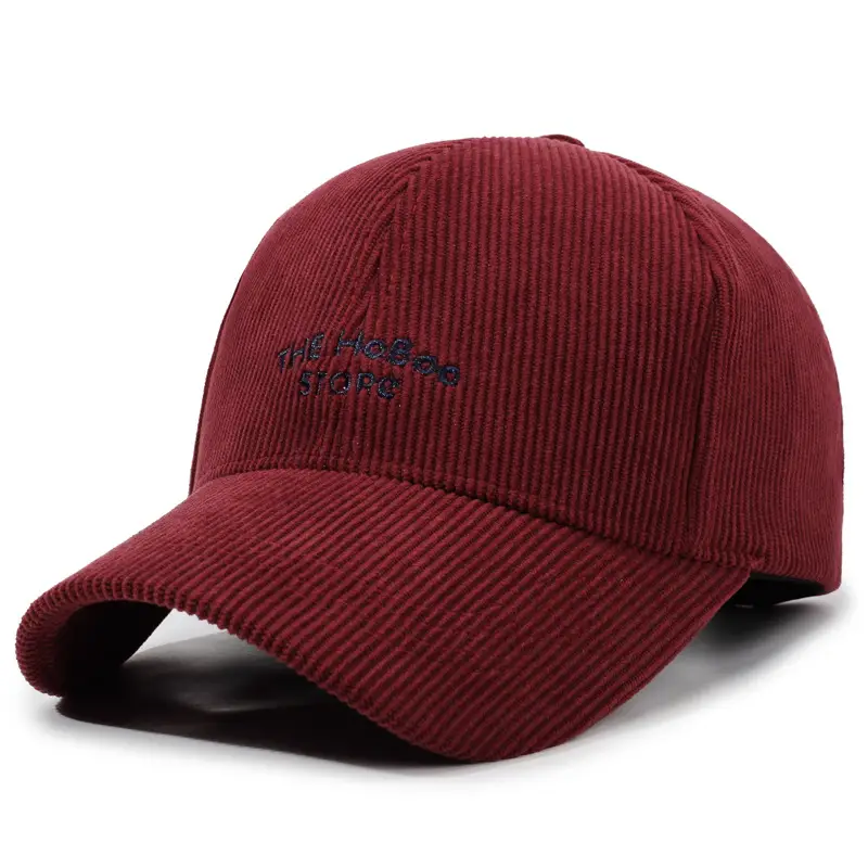 Women Red Corduroy Baseball Cap with Letter Embroidery