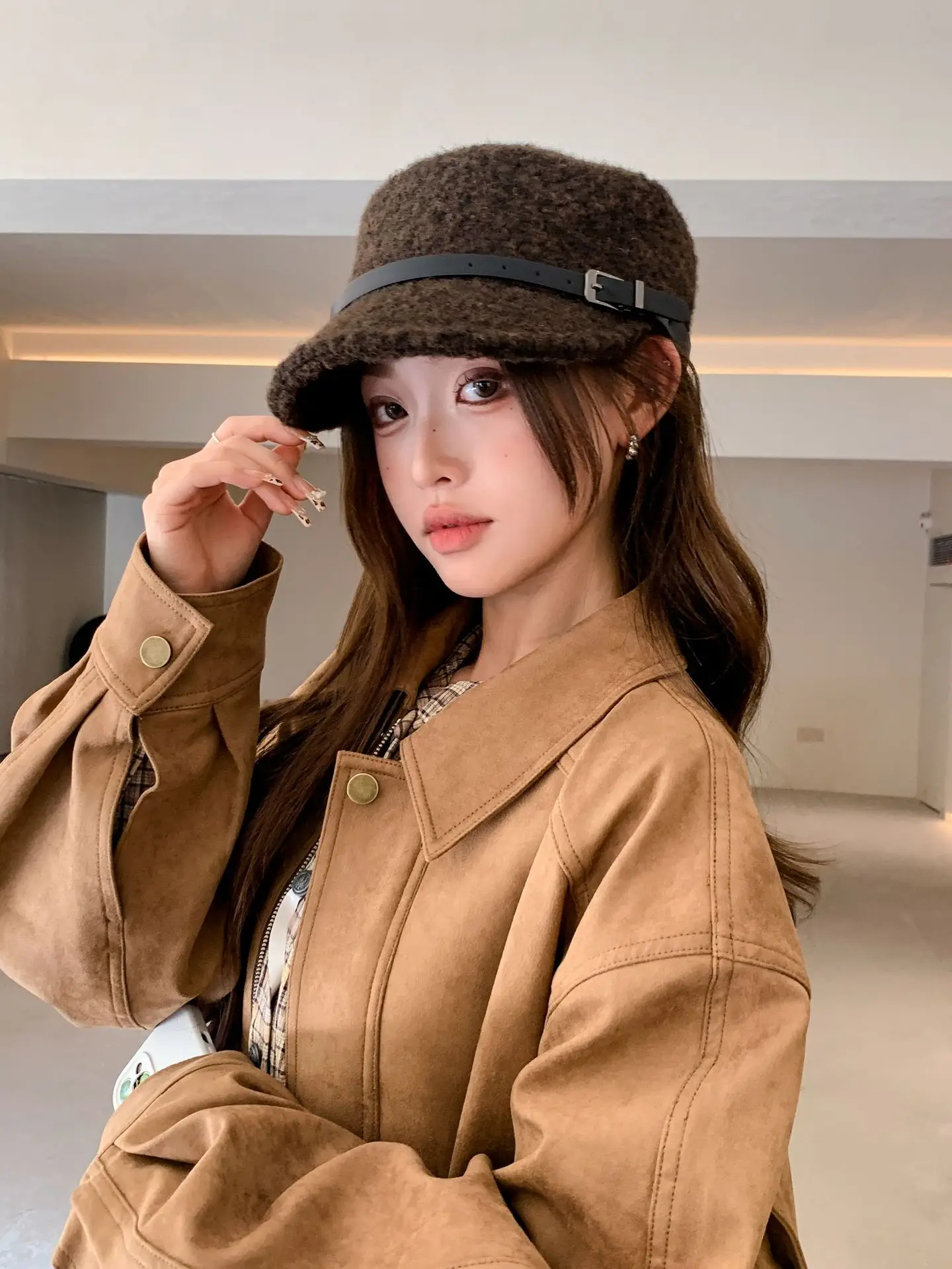 Lamb Wool Baseball Cap for Women Warm Winter Cap — feature 11
