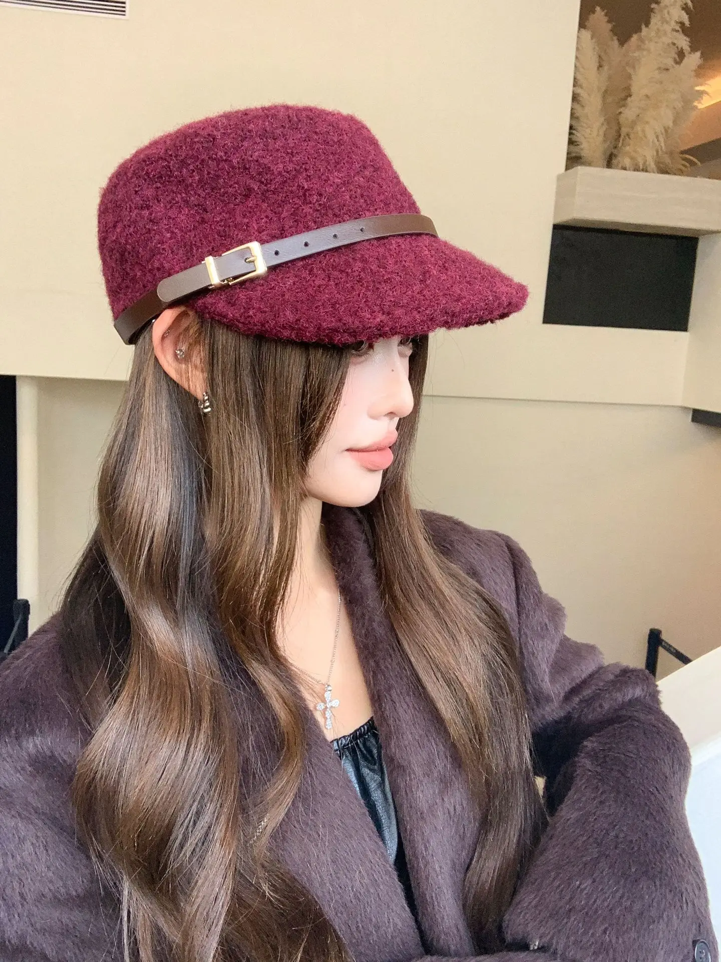 Lamb Wool Baseball Cap for Women Warm Winter Cap — feature 25