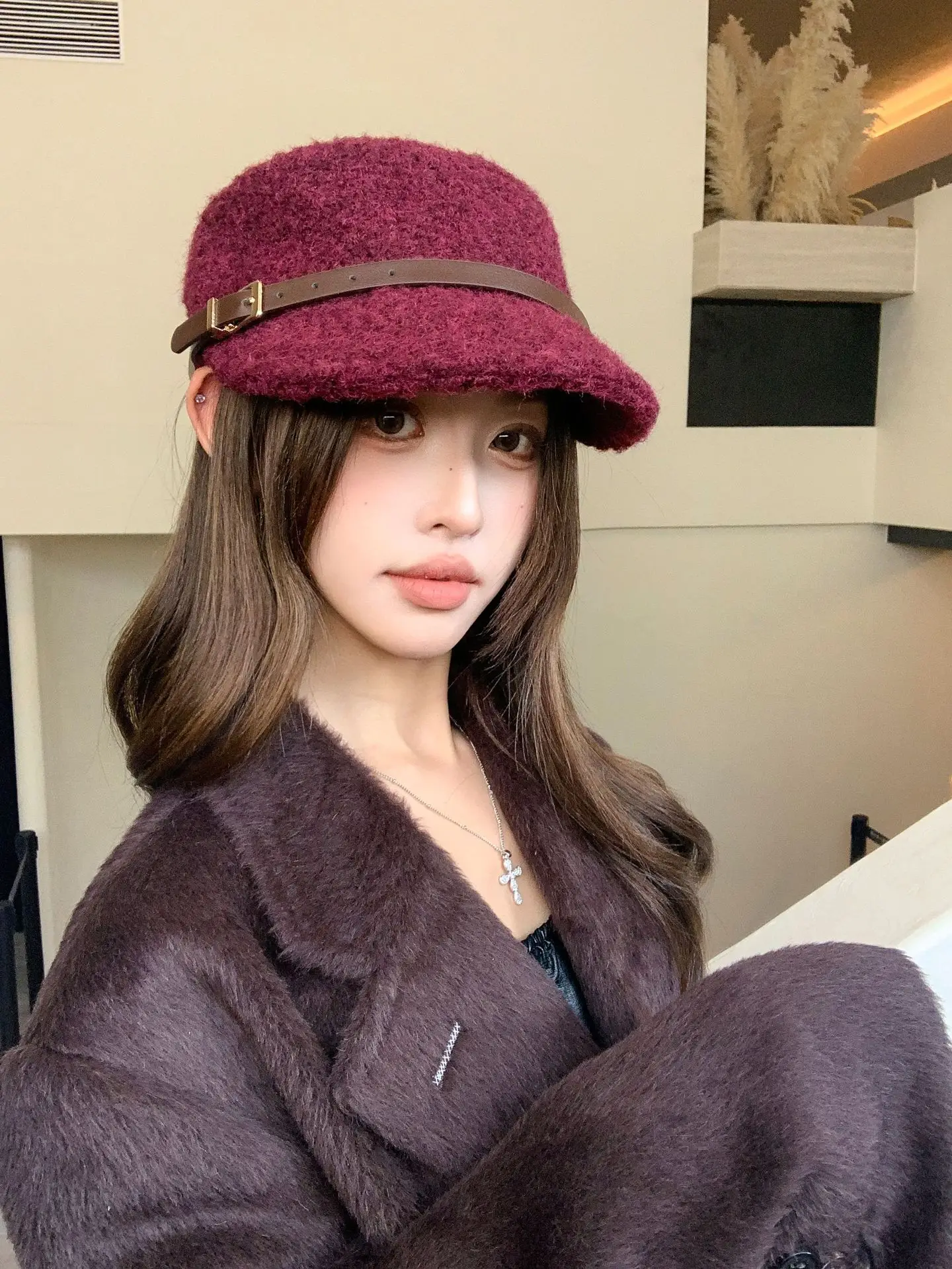 Lamb Wool Baseball Cap for Women Warm Winter Cap — feature 26