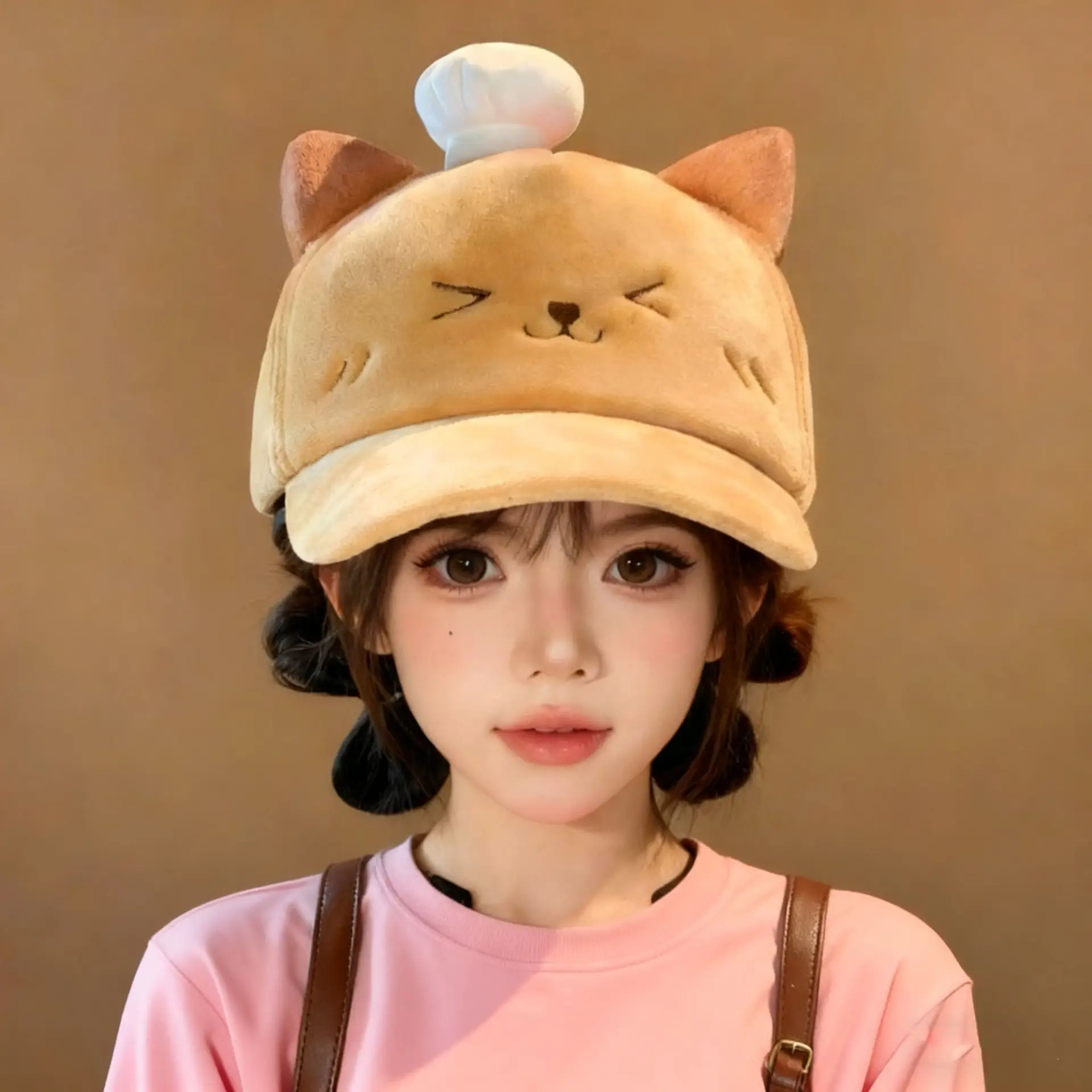Cute Plush Bear Cap for Women Autumn Winter Warm
