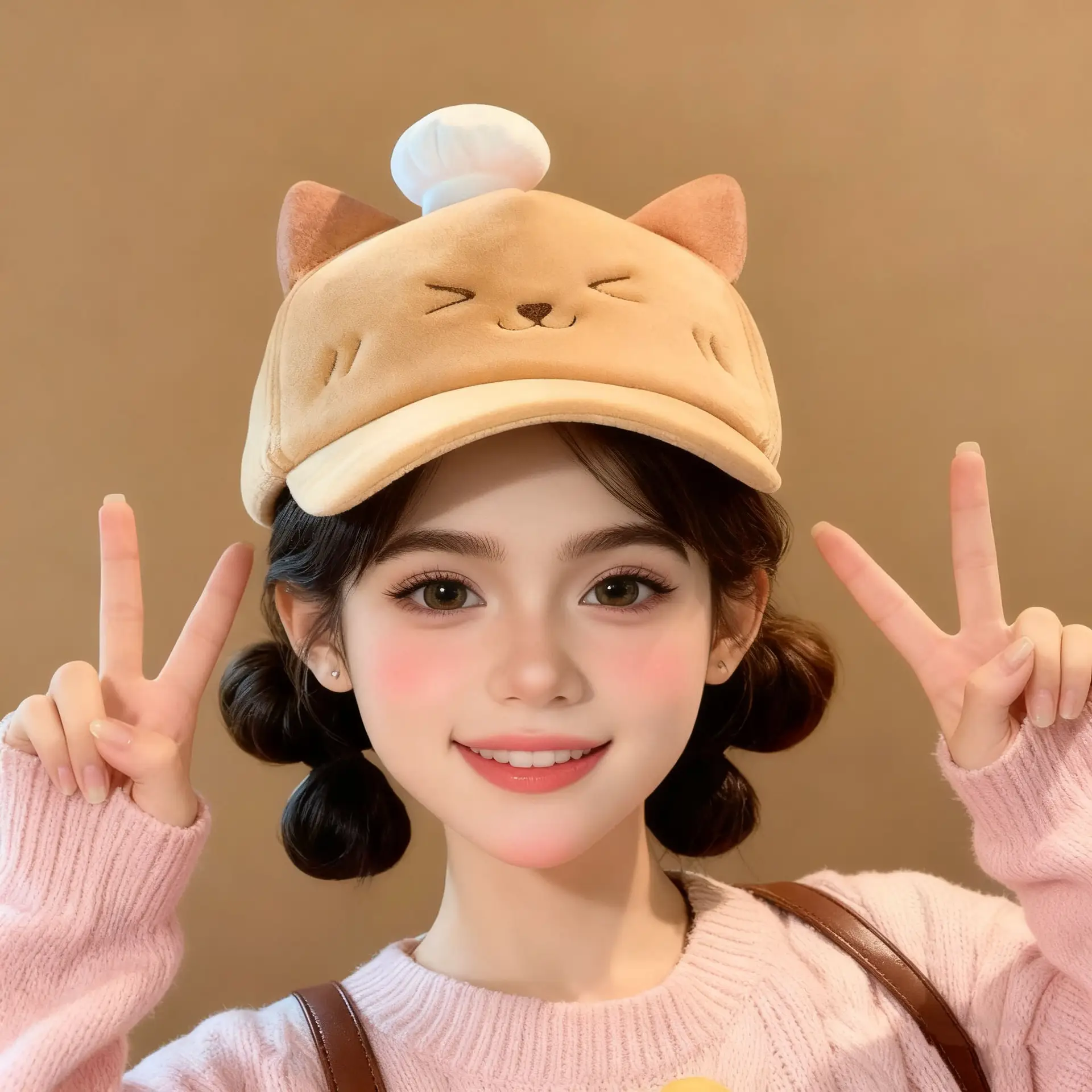 Cute Plush Bear Cap for Women Autumn Winter Warm