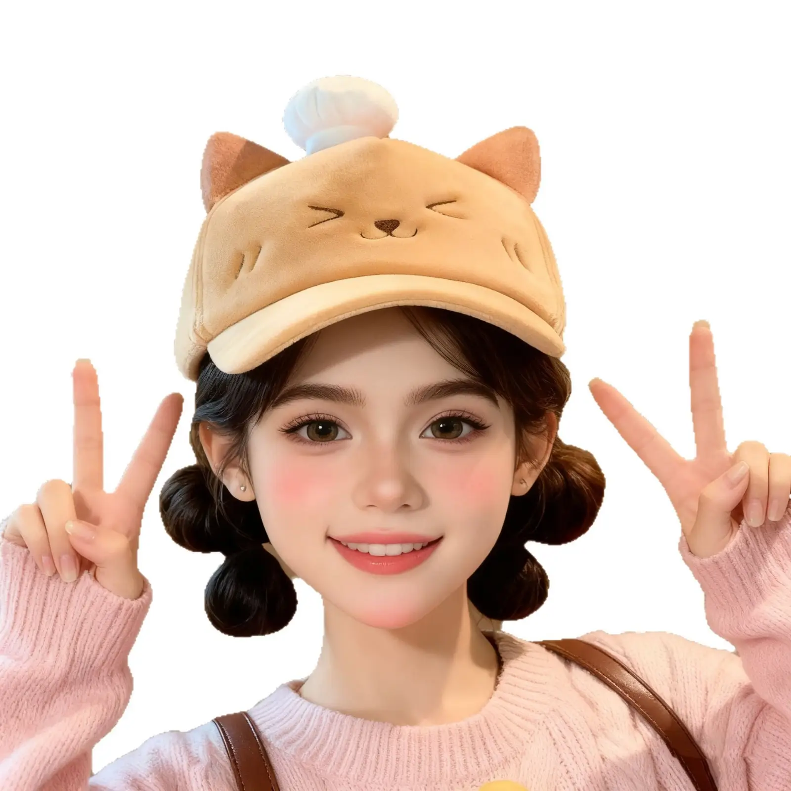 Cute Plush Bear Cap for Women Autumn Winter Warm