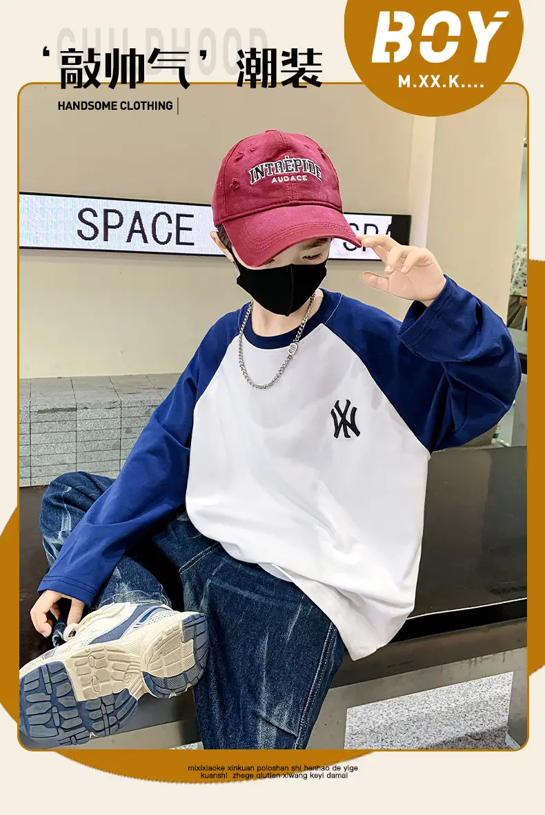 Boys Long Sleeve T-Shirt Grey Black Cotton 2025 — feature 1