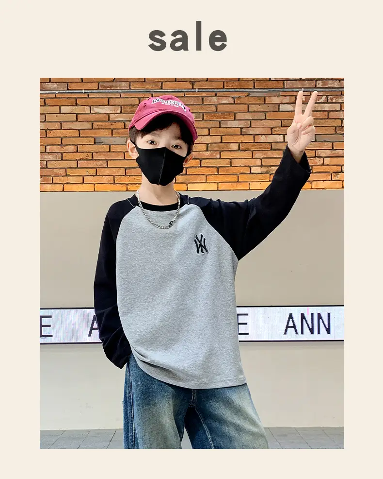 Boys Long Sleeve T-Shirt Grey Black Cotton 2025 — feature 10