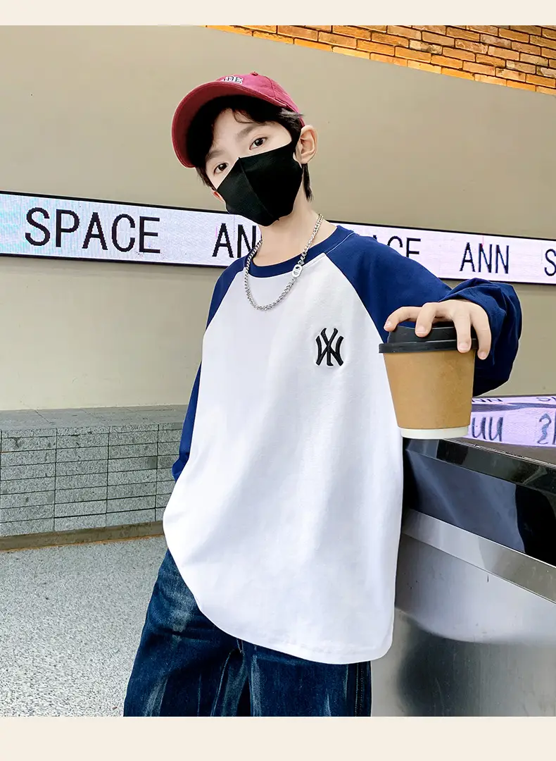 Boys Long Sleeve T-Shirt Grey Black Cotton 2025 — feature 11