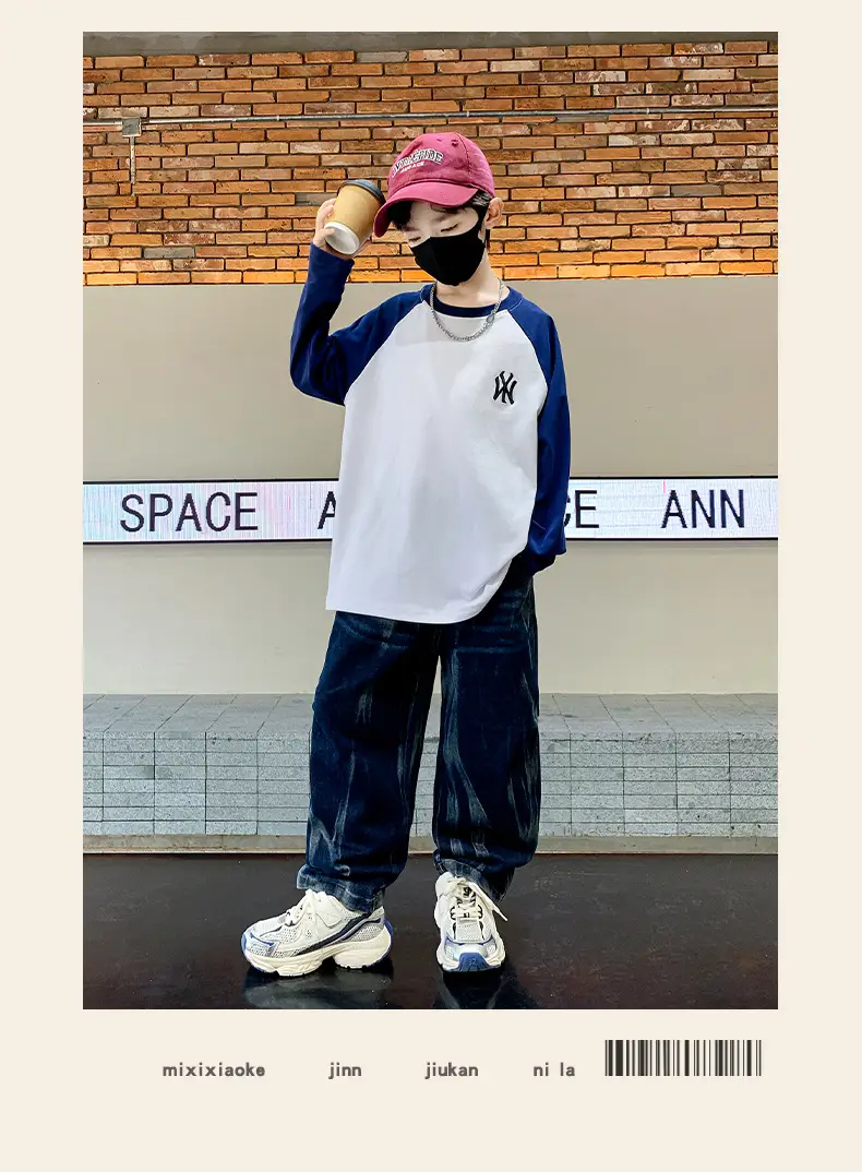 Boys Long Sleeve T-Shirt Grey Black Cotton 2025 — feature 12