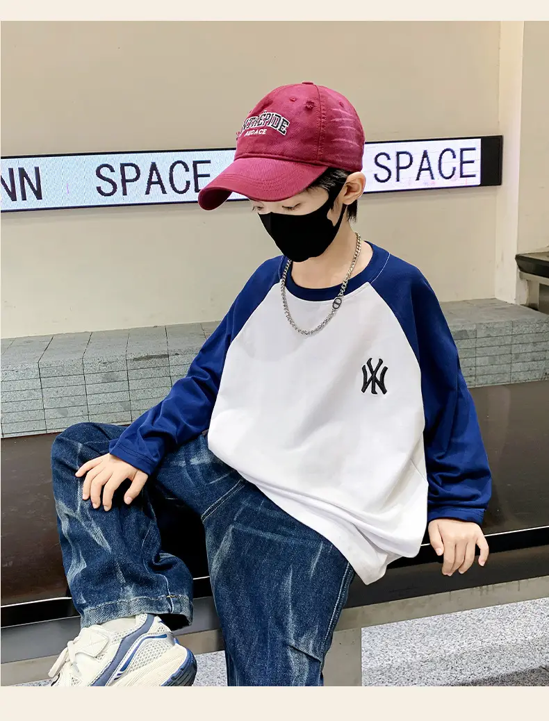 Boys Long Sleeve T-Shirt Grey Black Cotton 2025 — feature 13