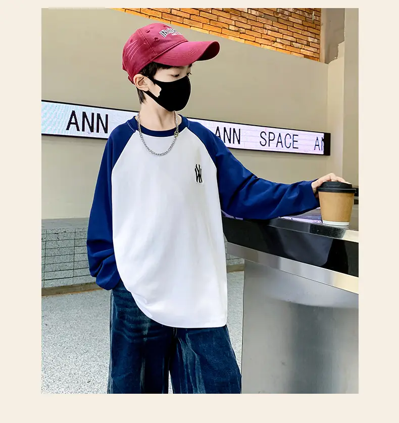 Boys Long Sleeve T-Shirt Grey Black Cotton 2025 — feature 15