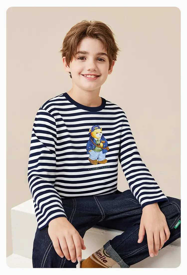 Older Boys Teddy Shirt Striped Cotton Autumn Wear — feature 21