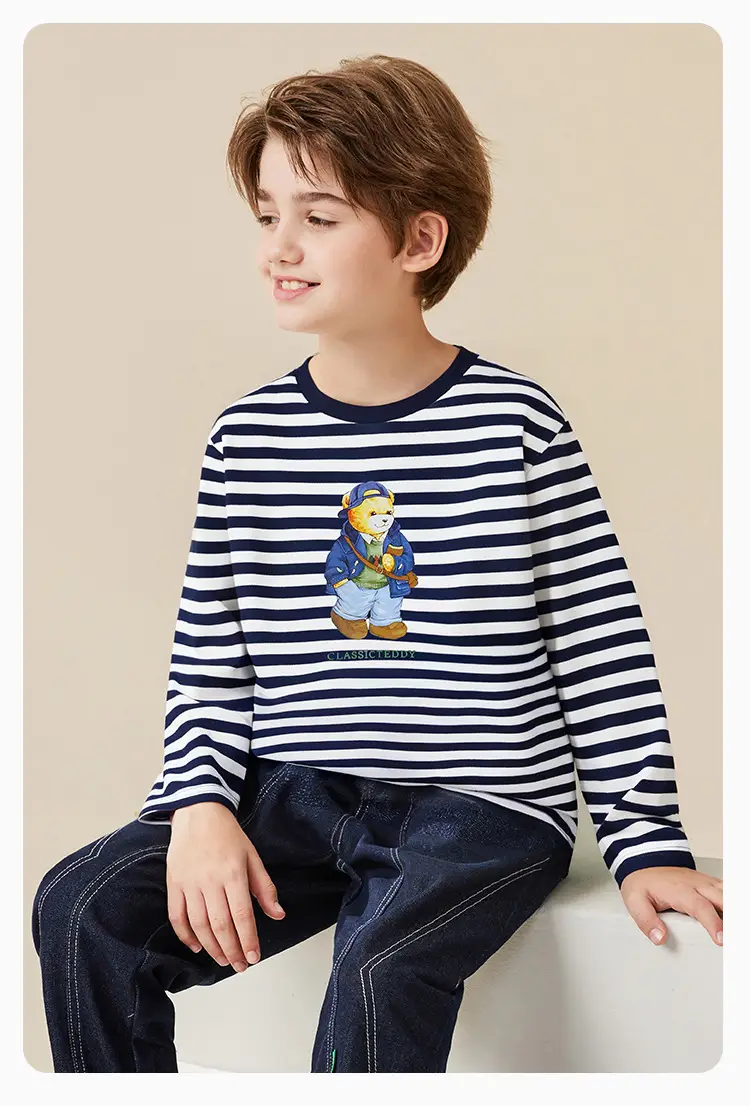 Older Boys Teddy Shirt Striped Cotton Autumn Wear — feature 23