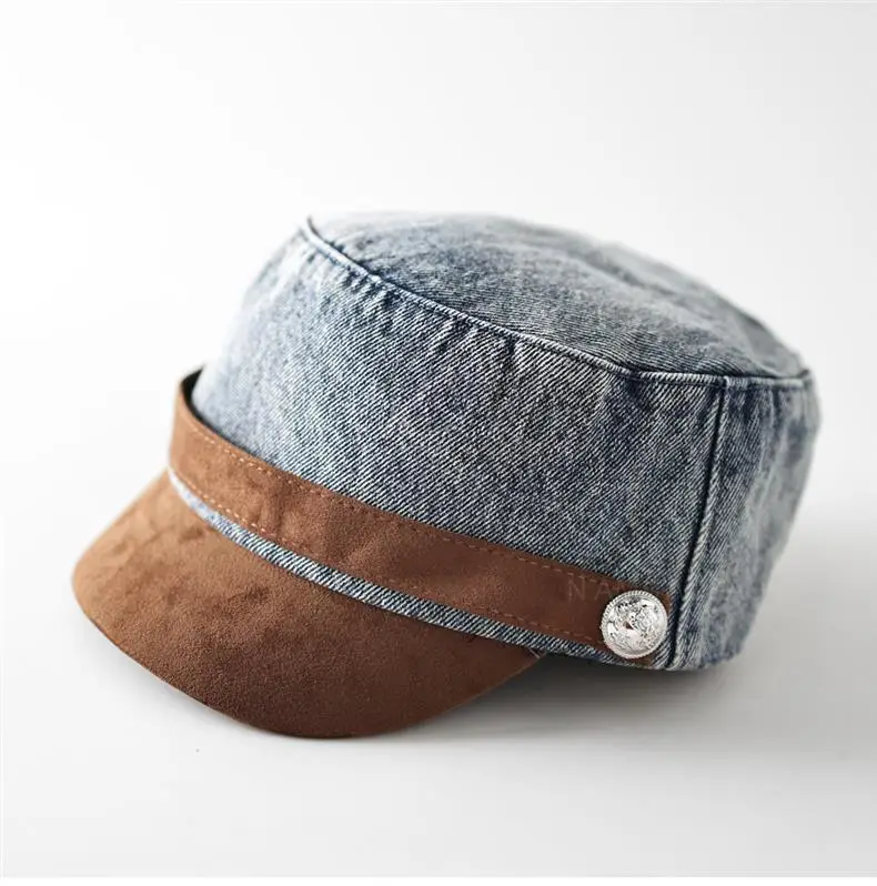 Women British Retro Denim Sunshade Cap with Suede Trim — feature 2