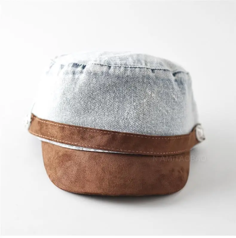 Women British Retro Denim Sunshade Cap with Suede Trim — feature 3
