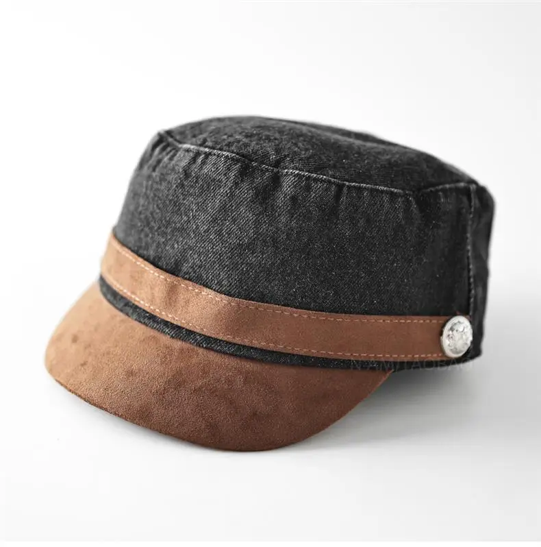Women British Retro Denim Sunshade Cap with Suede Trim — feature 5