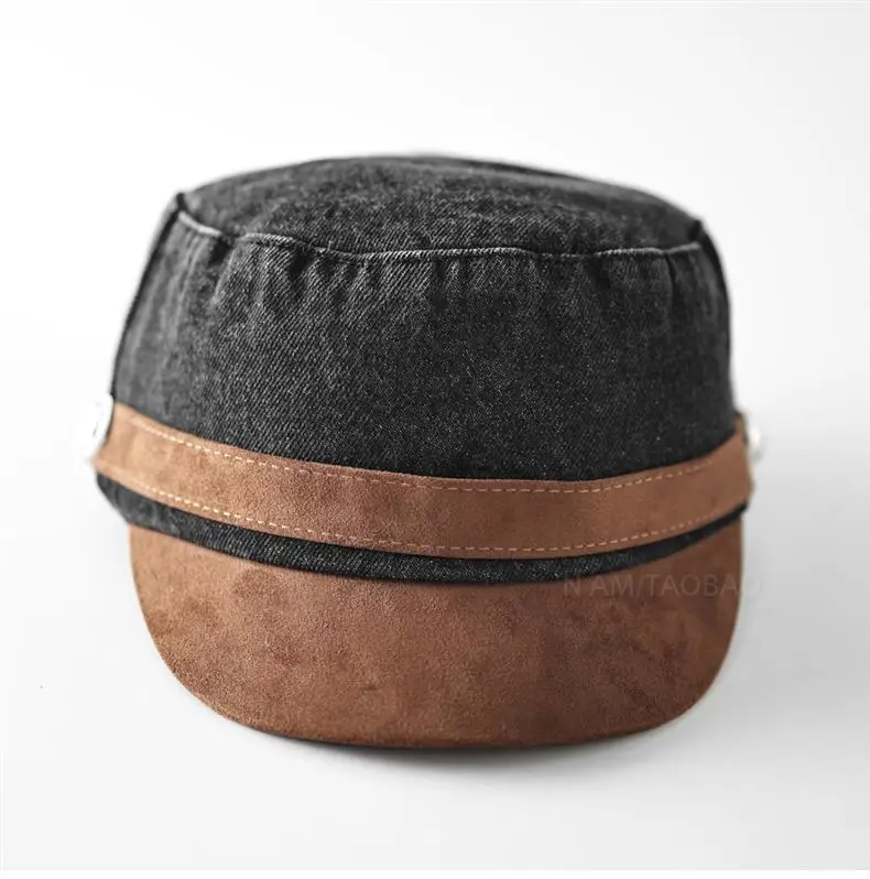 Women British Retro Denim Sunshade Cap with Suede Trim — feature 6