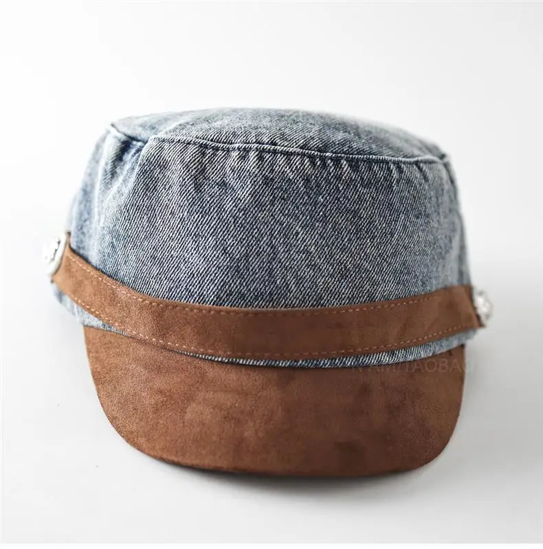 Women British Retro Denim Sunshade Cap with Suede Trim — feature 7