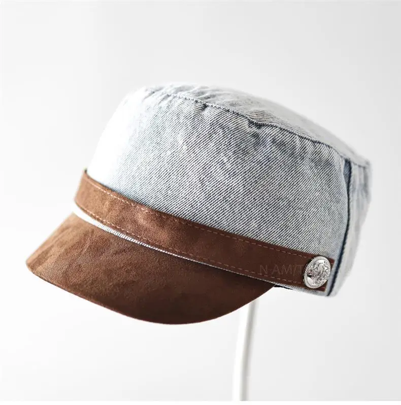 Women British Retro Denim Sunshade Cap with Suede Trim — feature 8