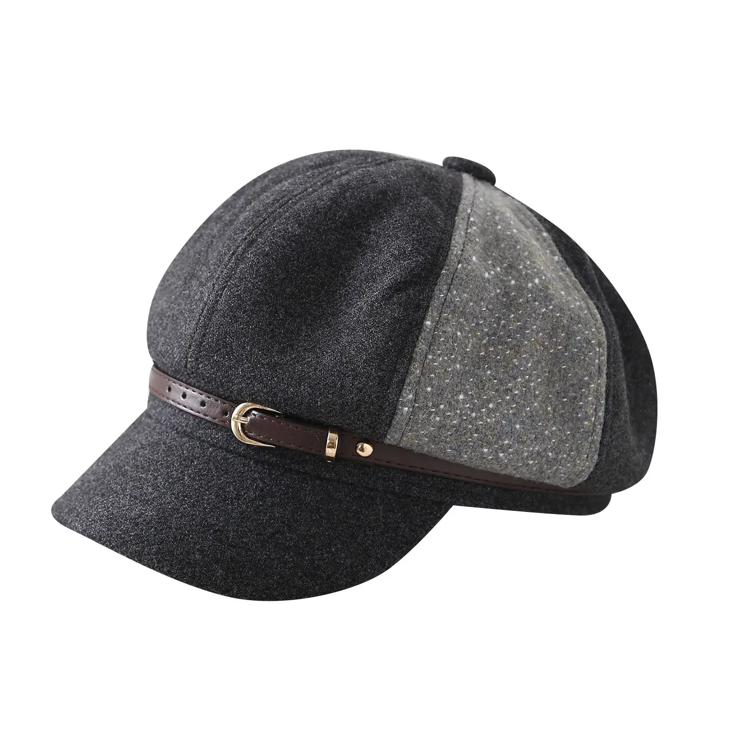 Women British Style Leather Buckle Cap Red Grey