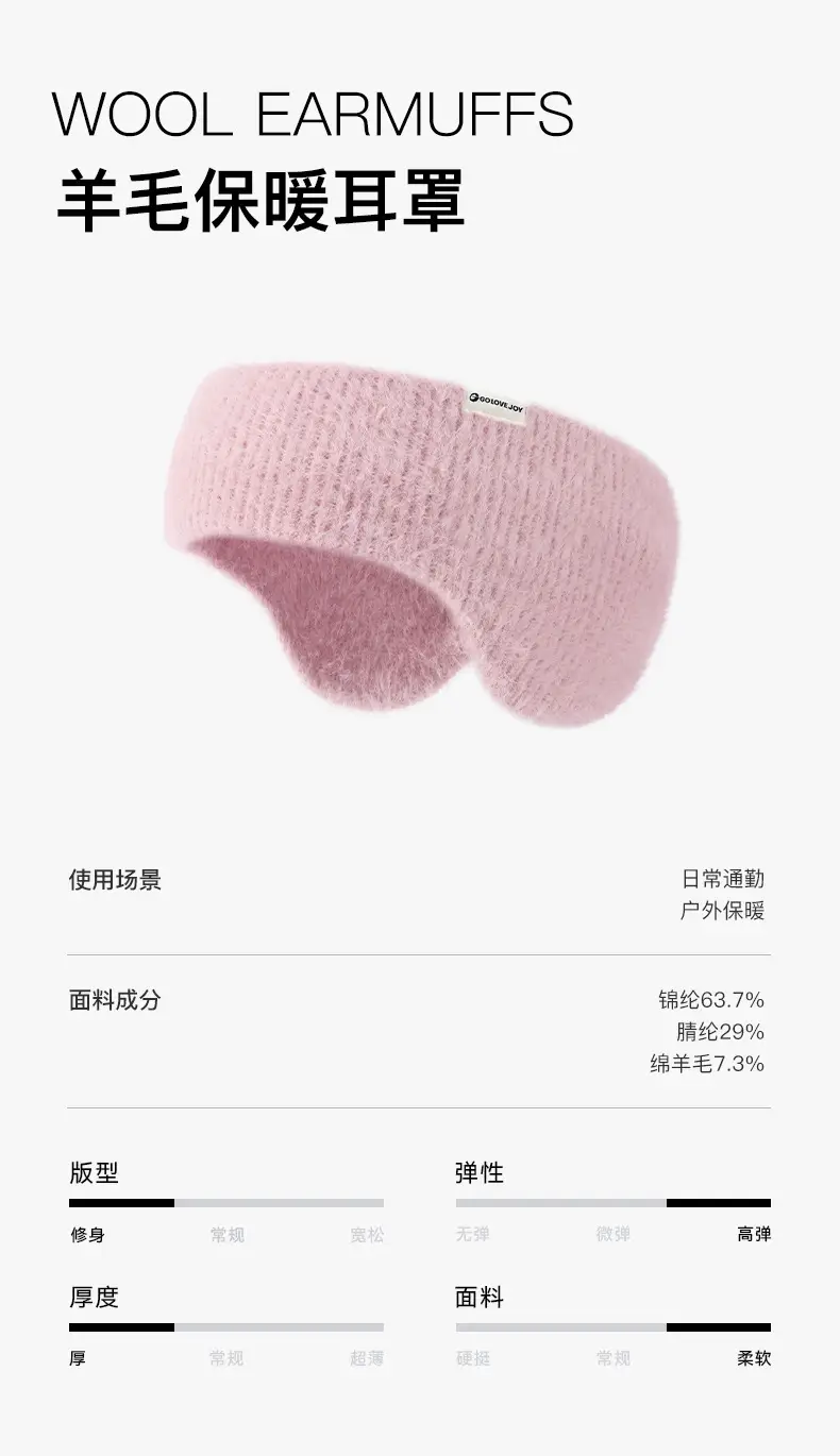 Golejie Warm Wool Earmuffs for Women, Anti-Freeze Ear Protection, Cycling, Windproof and Cold-Proof, Cute Plush Ear Warmer Headband Earmuffs — feature 2