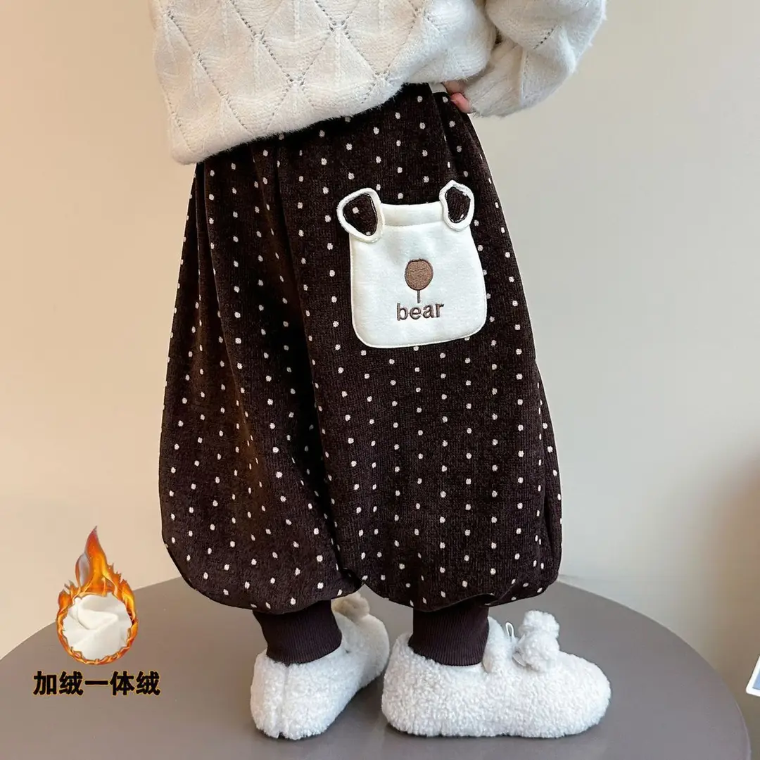 Baby Girl's Velvet Pants Autumn and Winter New Style Small and Medium-Sized Kidsren's Girls' Winter Style Little Girl's Thickeneded Corduroy Pants — feature 5