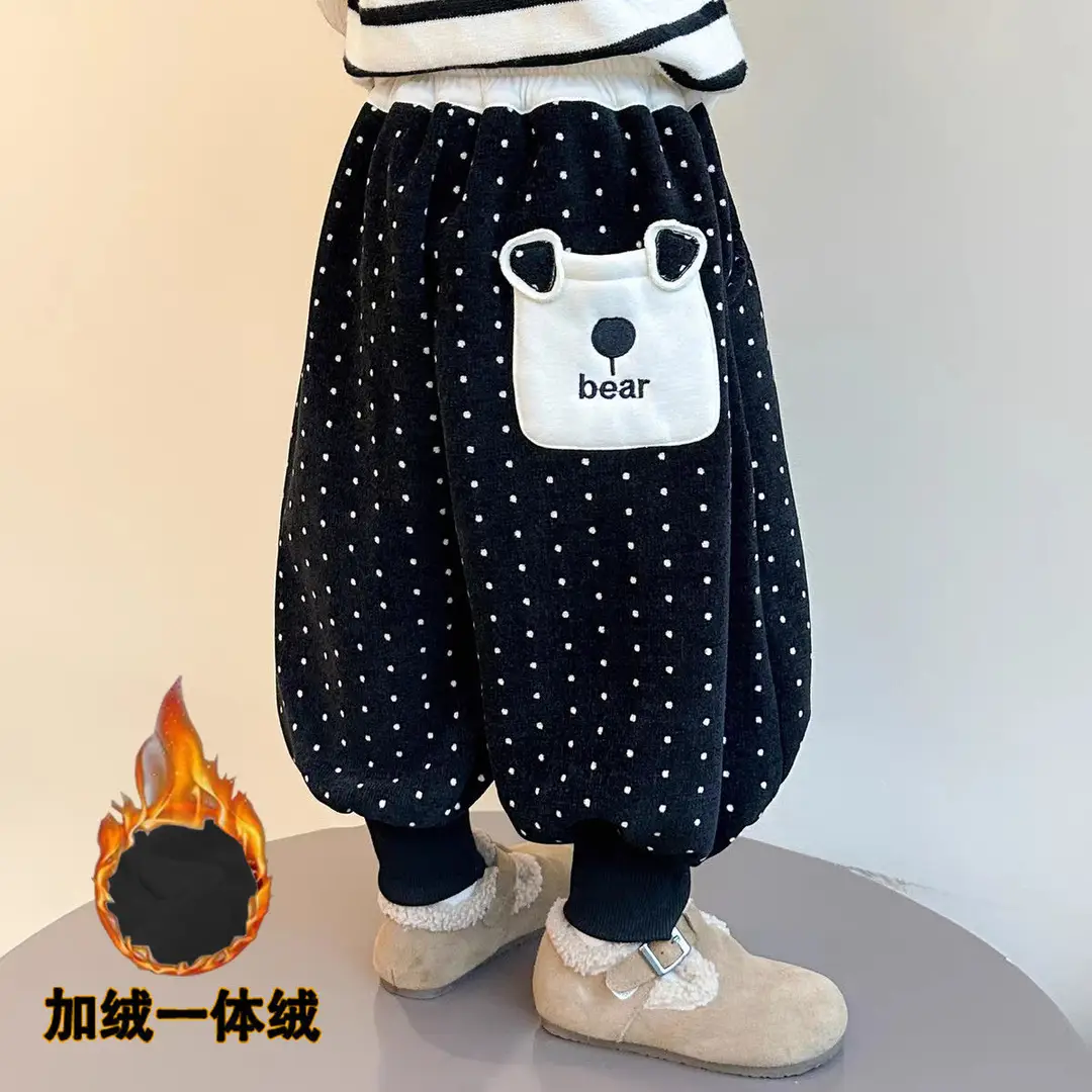 Baby Girl's Velvet Pants Autumn and Winter New Style Small and Medium-Sized Kidsren's Girls' Winter Style Little Girl's Thickeneded Corduroy Pants