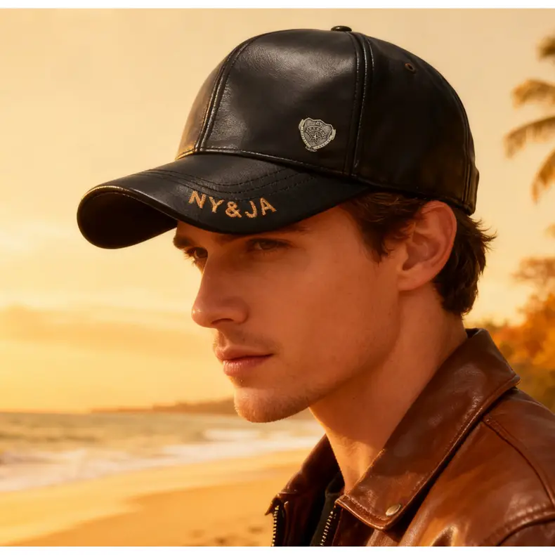 Men's Fleece Lined Baseball Cap with Leather Duckbill — feature 17