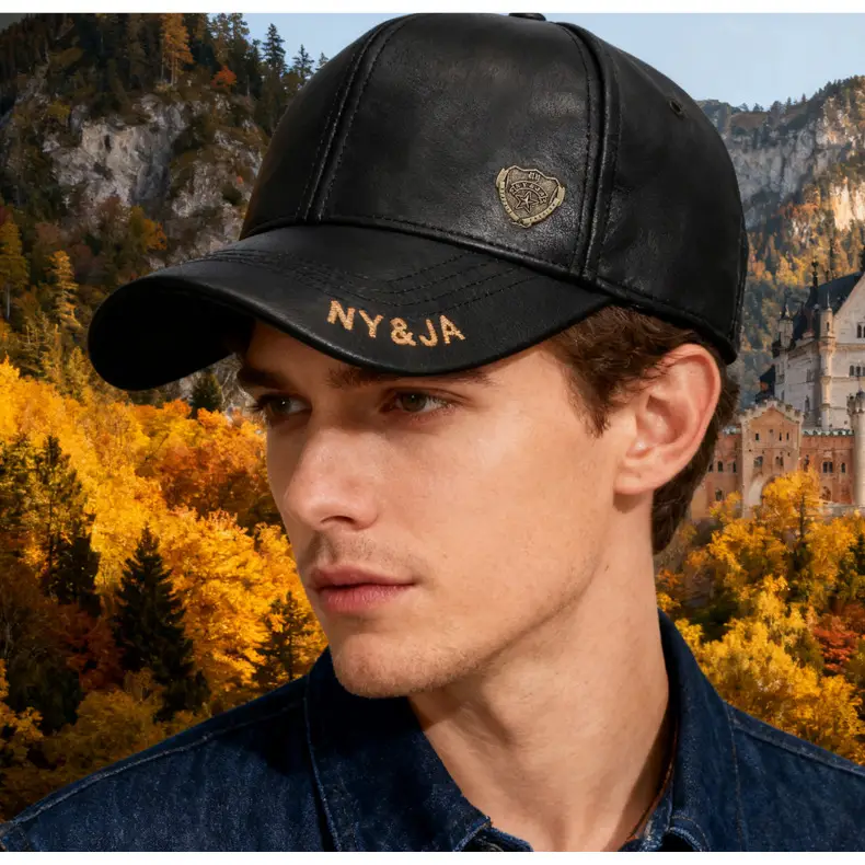 Men's Fleece Lined Baseball Cap with Leather Duckbill — feature 18