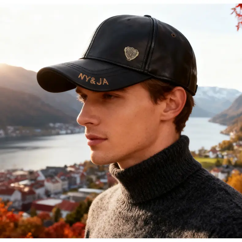 Men's Fleece Lined Baseball Cap with Leather Duckbill — feature 19