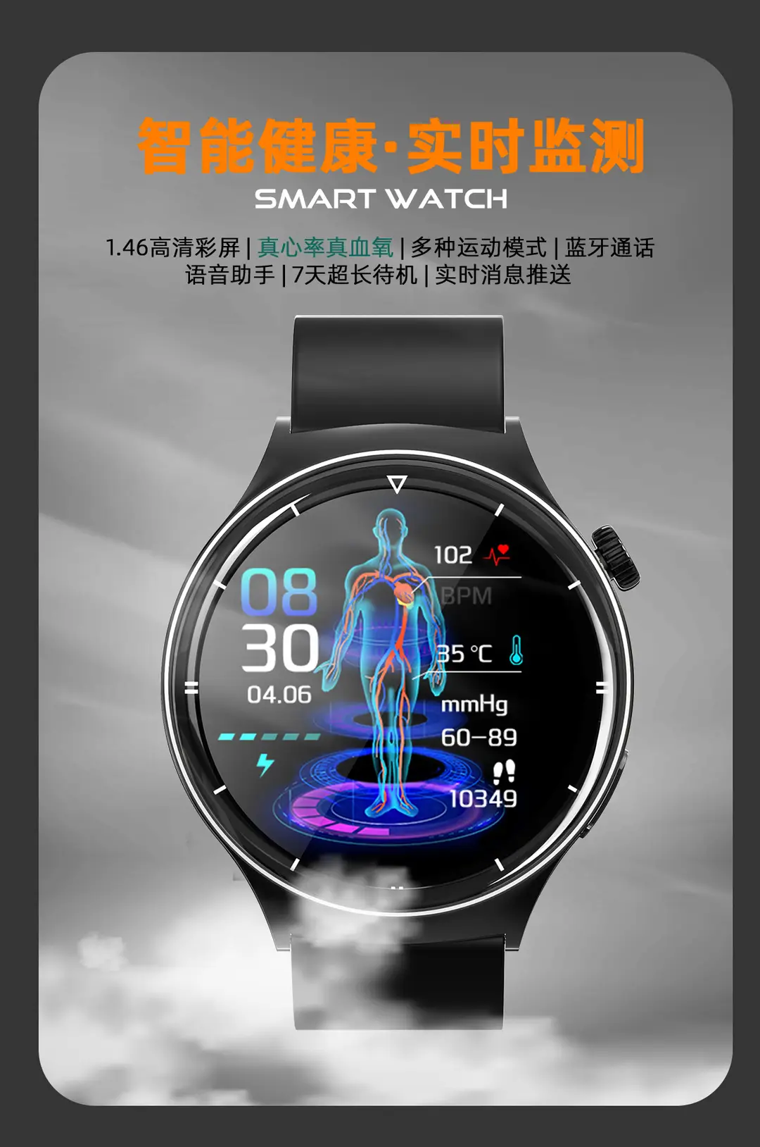 Cross-Border Health Non-Invasive Blood Glucose Measurement Watch Blood Pressure Uric Acid Blood Lipids Nfc Offline Payment Huaqiangbei Smart Watch — feature 1