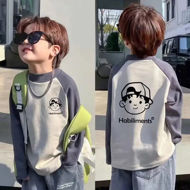 Derong Warm Long Sleeve T-Shirt Boys Korean Style Printed - Image 3