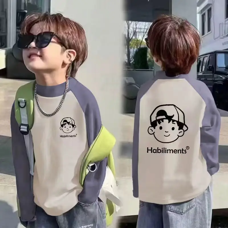Derong Warm Long Sleeve T-Shirt Boys Korean Style Printed - Image 2