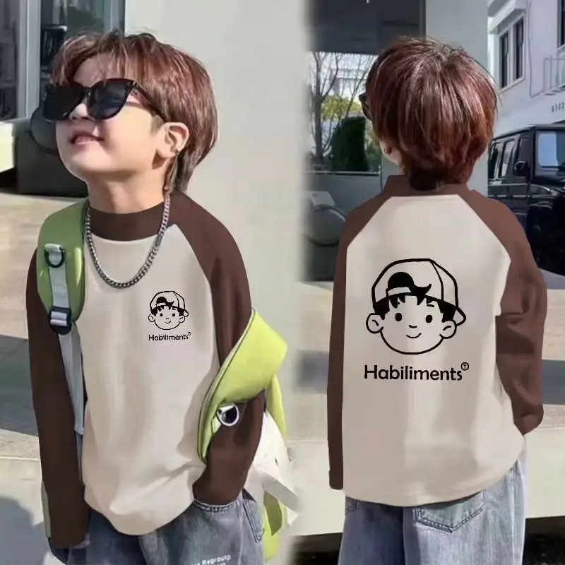 Derong Warm Long Sleeve T-Shirt Boys Korean Style Printed - Image 5