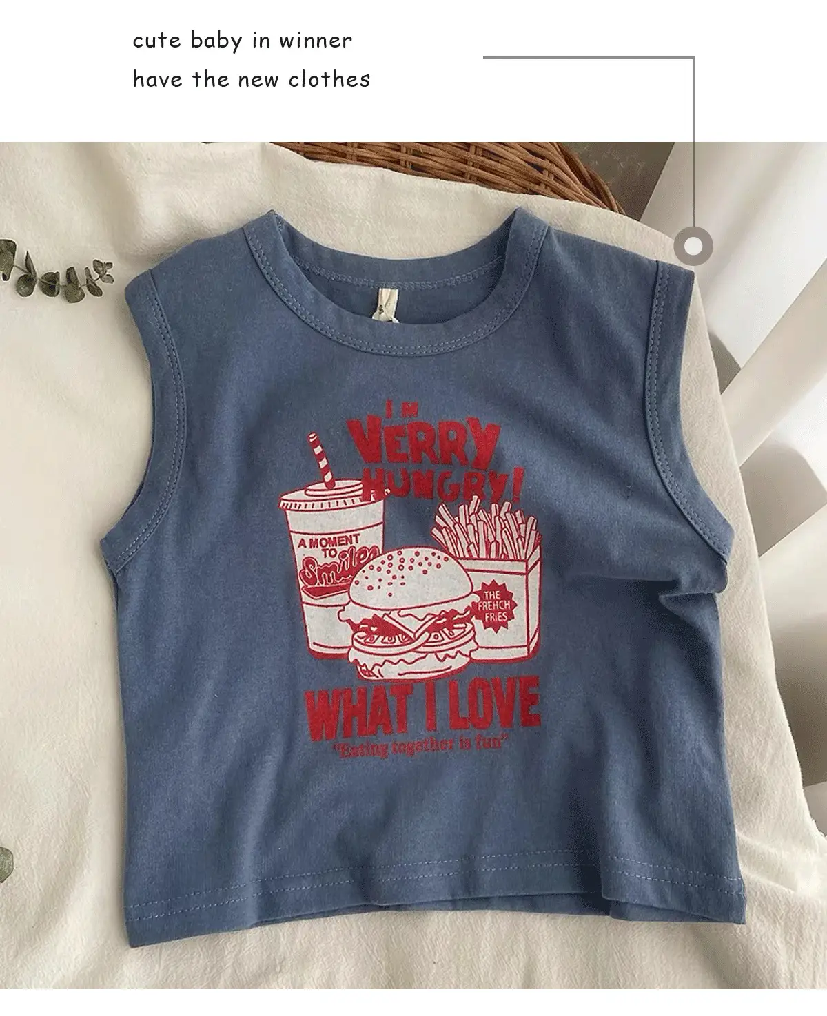 Kids Sleeveless Printed T-Shirt Vest Set Blue Beige — feature 13