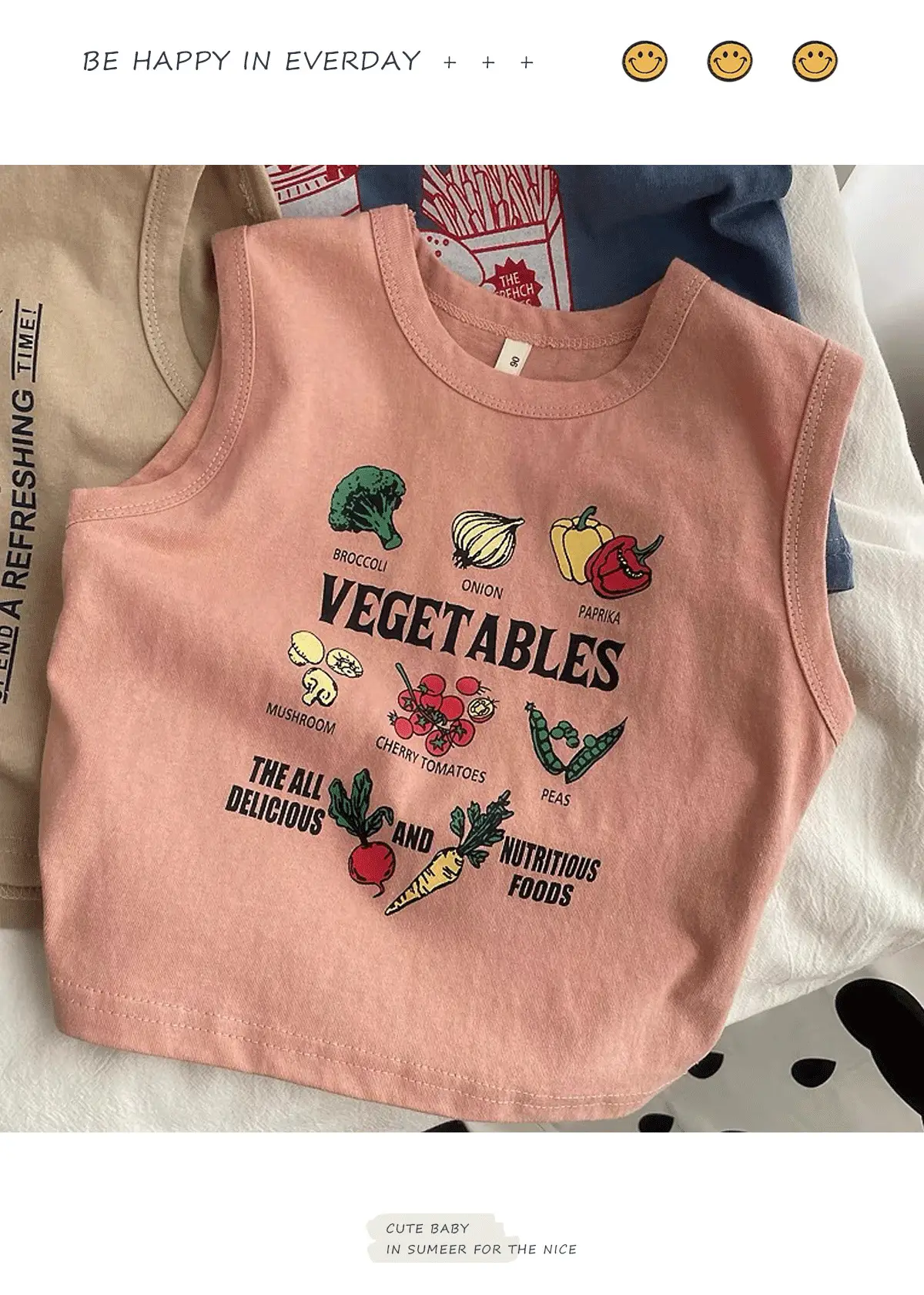 Kids Sleeveless Printed T-Shirt Vest Set Blue Beige — feature 15