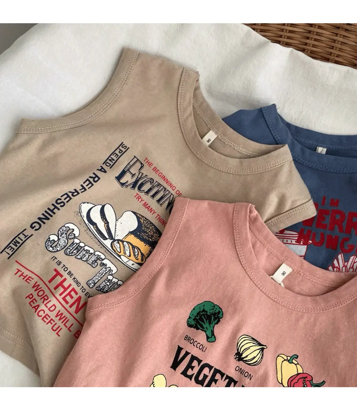 Kids Sleeveless Printed T-Shirt Vest Set Blue Beige — feature 16