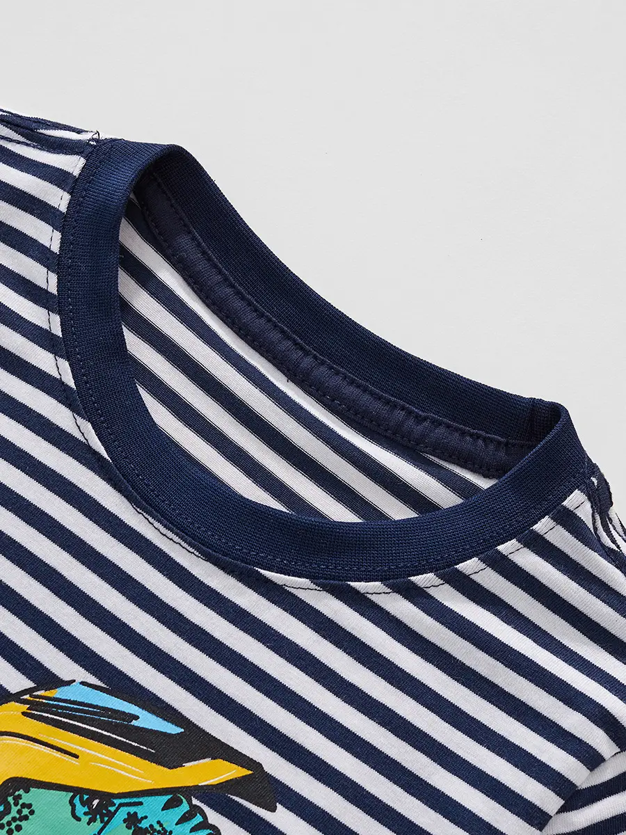25Yr Old Boys Striped T-Shirt Navy Blue Round Neck - Image 3