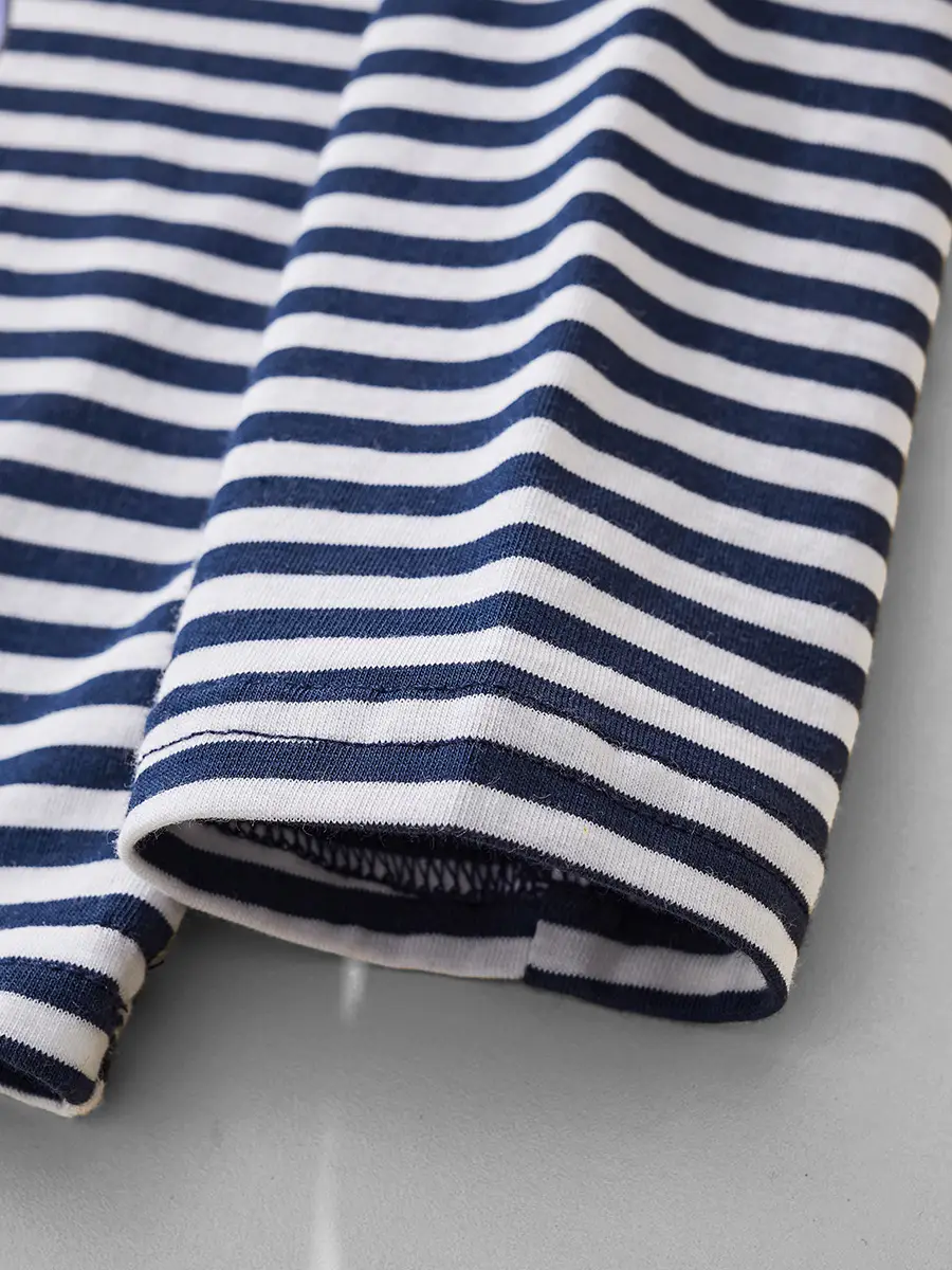 25Yr Old Boys Striped T-Shirt Navy Blue Round Neck - Image 5