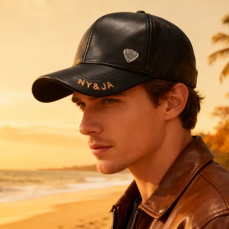Men's Fleece Lined Baseball Cap with Leather Duckbill - Image 4