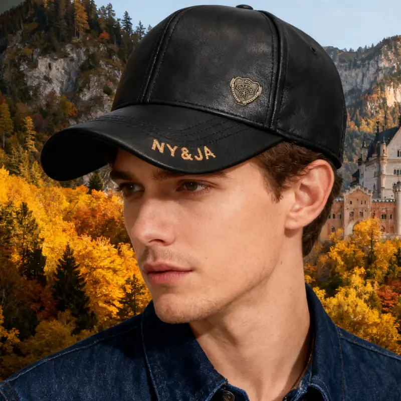 Men's Fleece Lined Baseball Cap with Leather Duckbill - Image 5