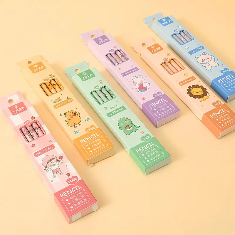 Dasheng Cartoon Boxed Pencils 10 Pieces Cute Pencils for Primary School Students Drawing Hb with Eraser Head Student Stationery Batch